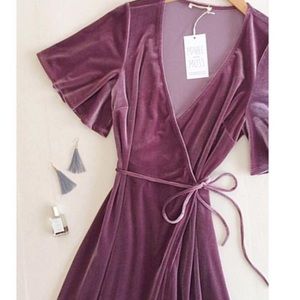 Velvet Flutter Sleeve Wrap Dress